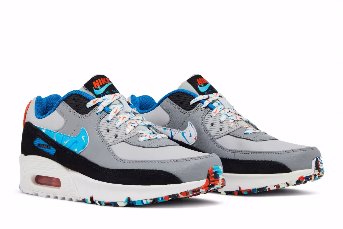 Nike Air Max 90 Leather GS Grey Fog Multi Swoosh, view 9