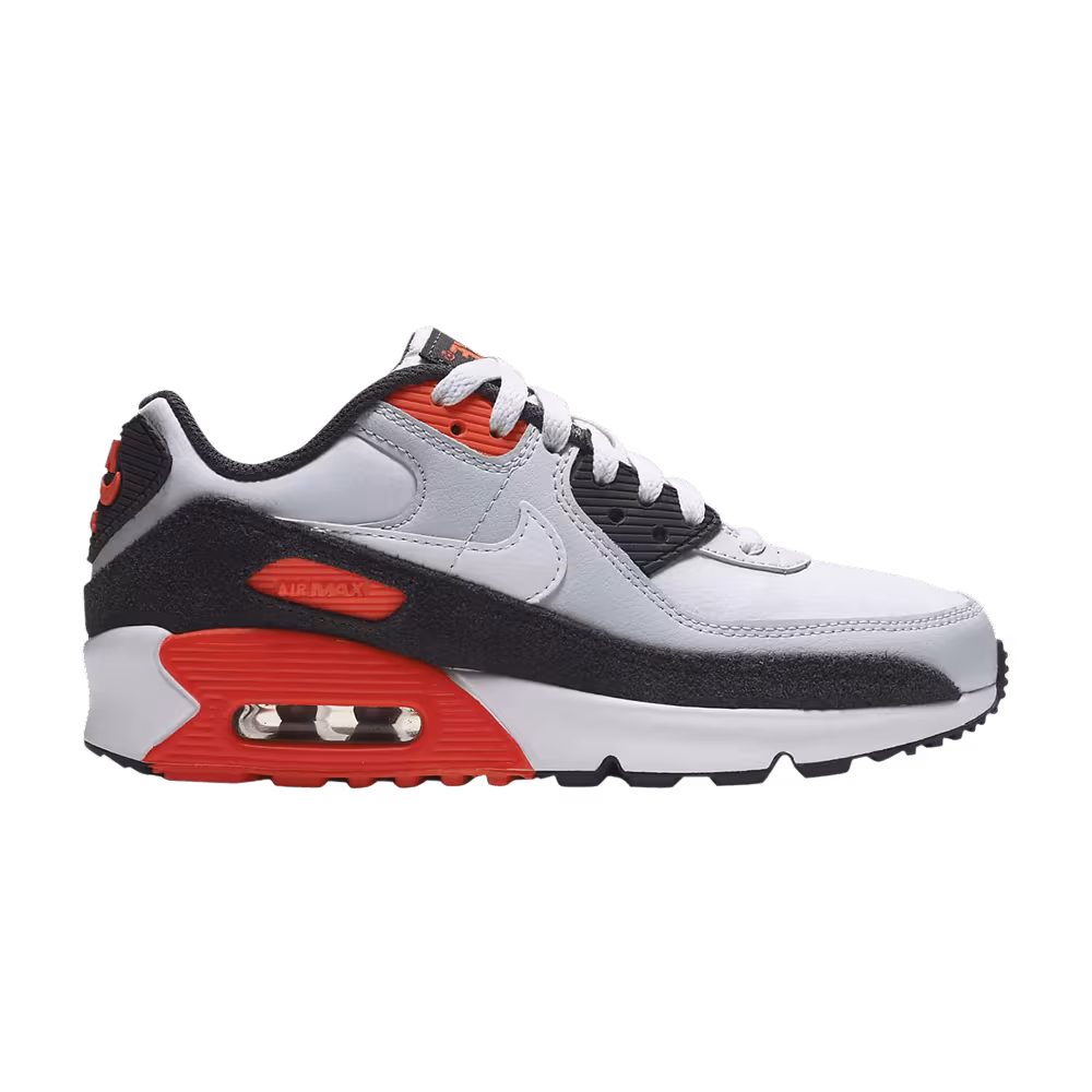 Nike Air Max 90 Leather GS Football Grey Bright Crimson