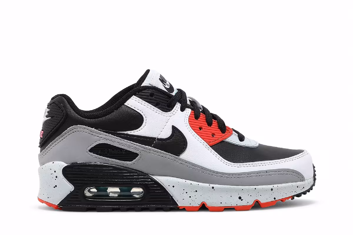 Nike Air Max 90 Leather GS White Turf Orange Speckled, view 2