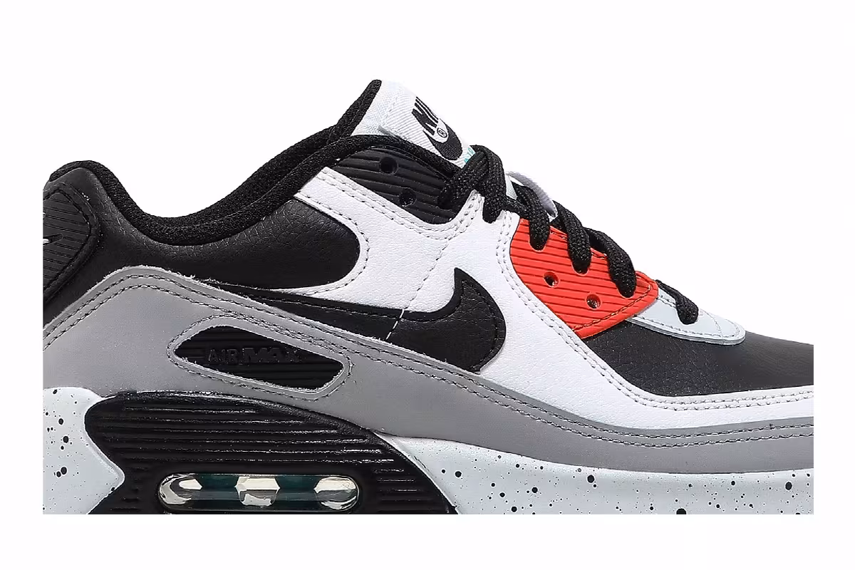 Nike Air Max 90 Leather GS White Turf Orange Speckled, view 3