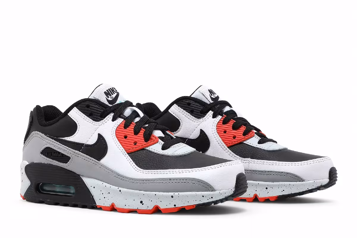 Nike Air Max 90 Leather GS White Turf Orange Speckled, view 9