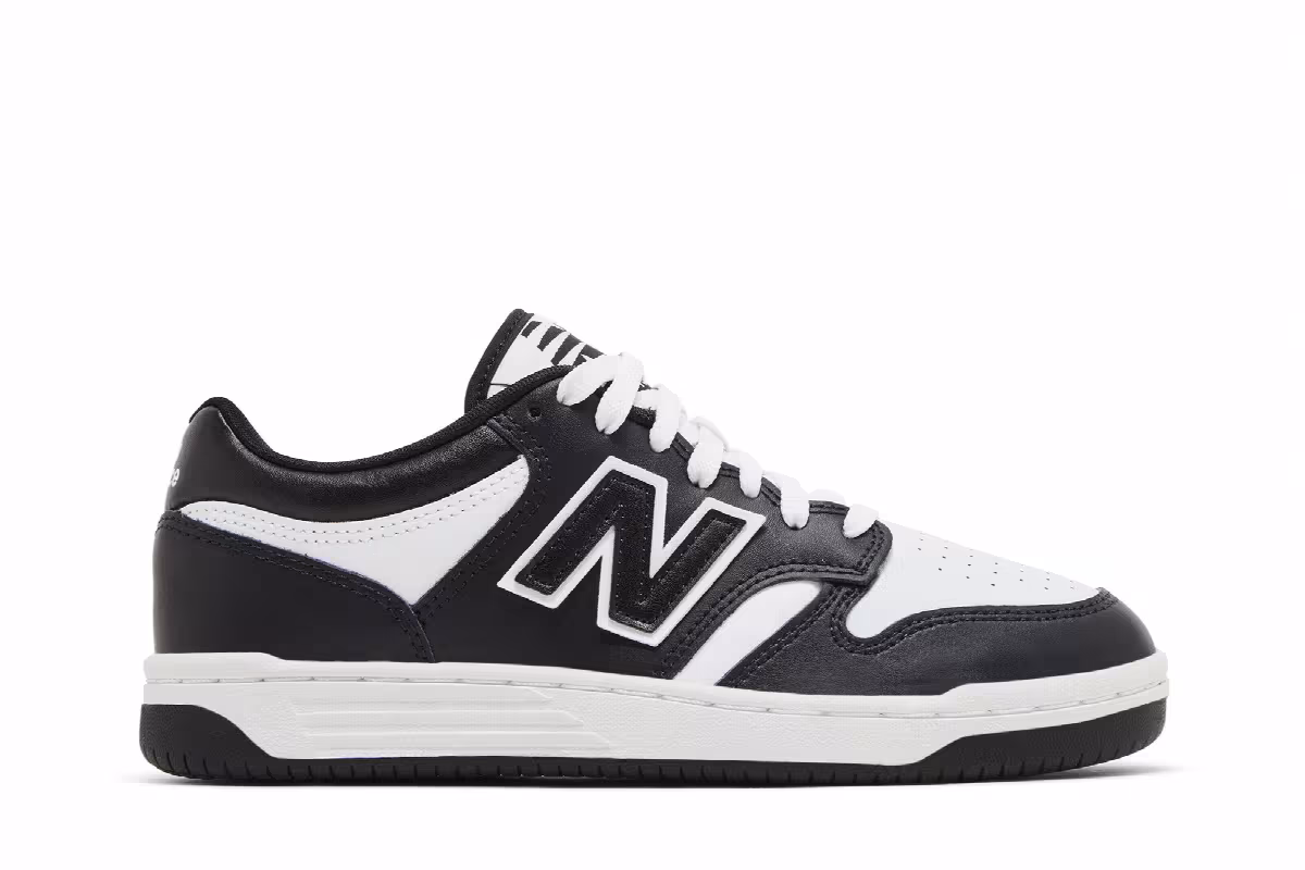 New Balance 480 Big Kid Black White, view 2