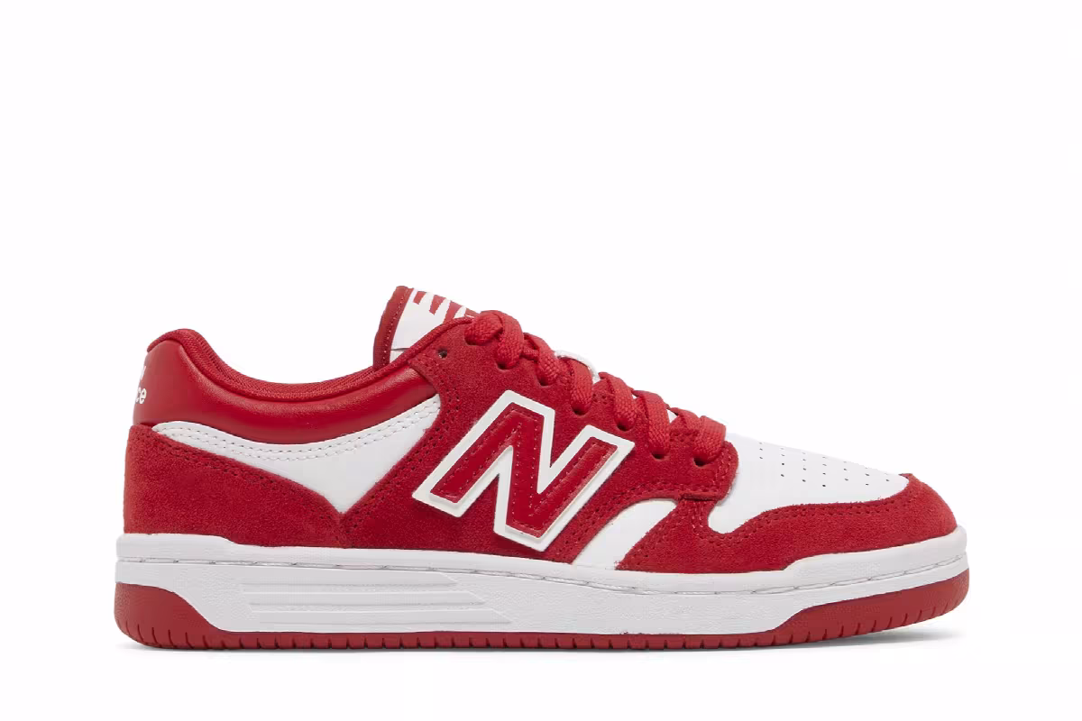 New Balance 480 Big Kid Team Red White, view 2