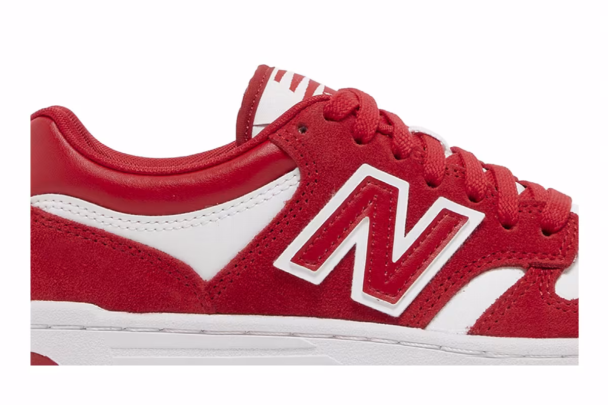 New Balance 480 Big Kid Team Red White, view 3