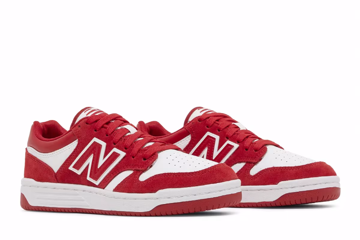 New Balance 480 Big Kid Team Red White, view 9