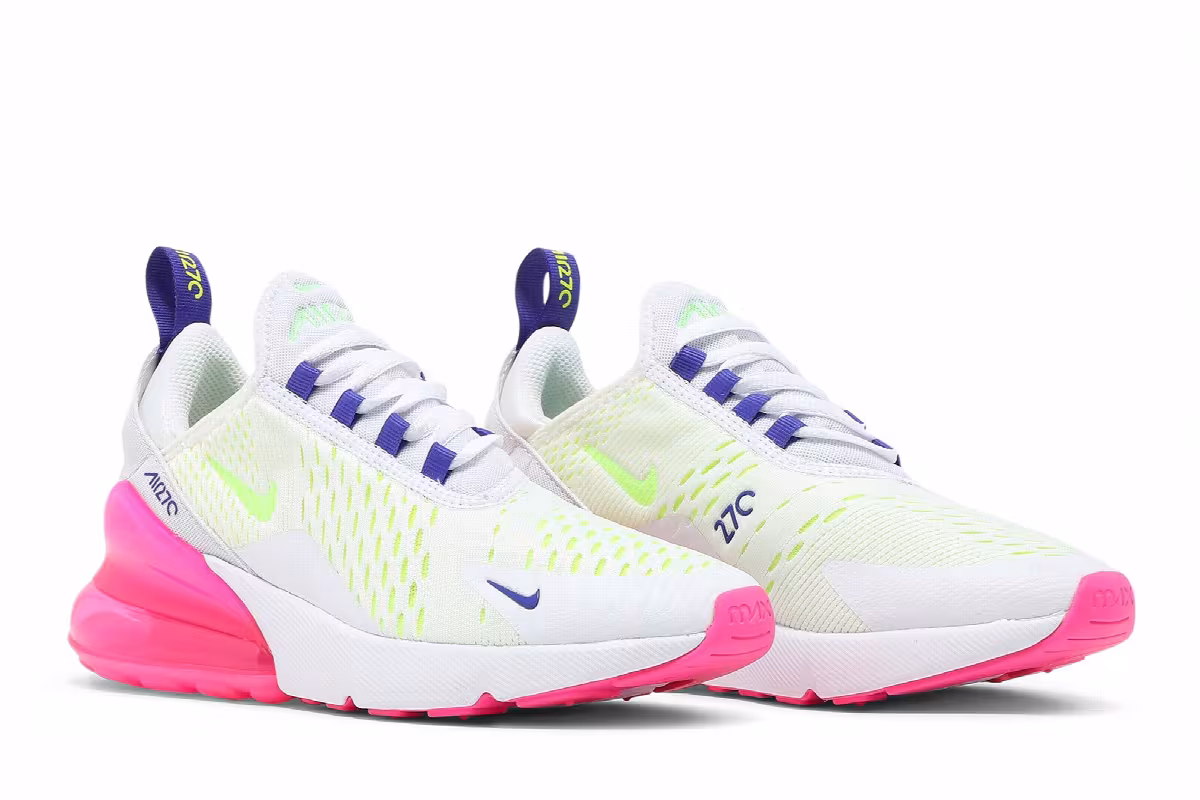 Nike Women's Air Max 270 White Pink Blast Volt, view 9