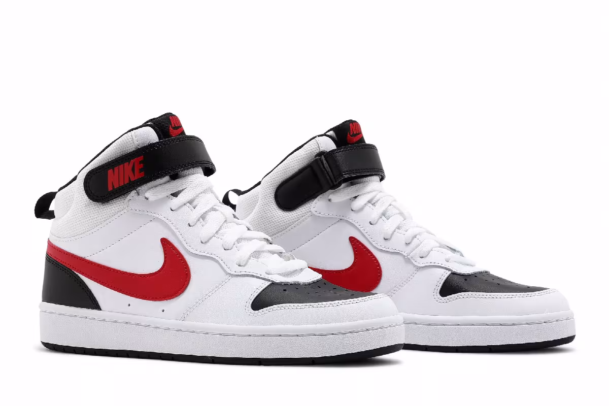 Nike Court Borough Mid 2 GS White University Red, view 9