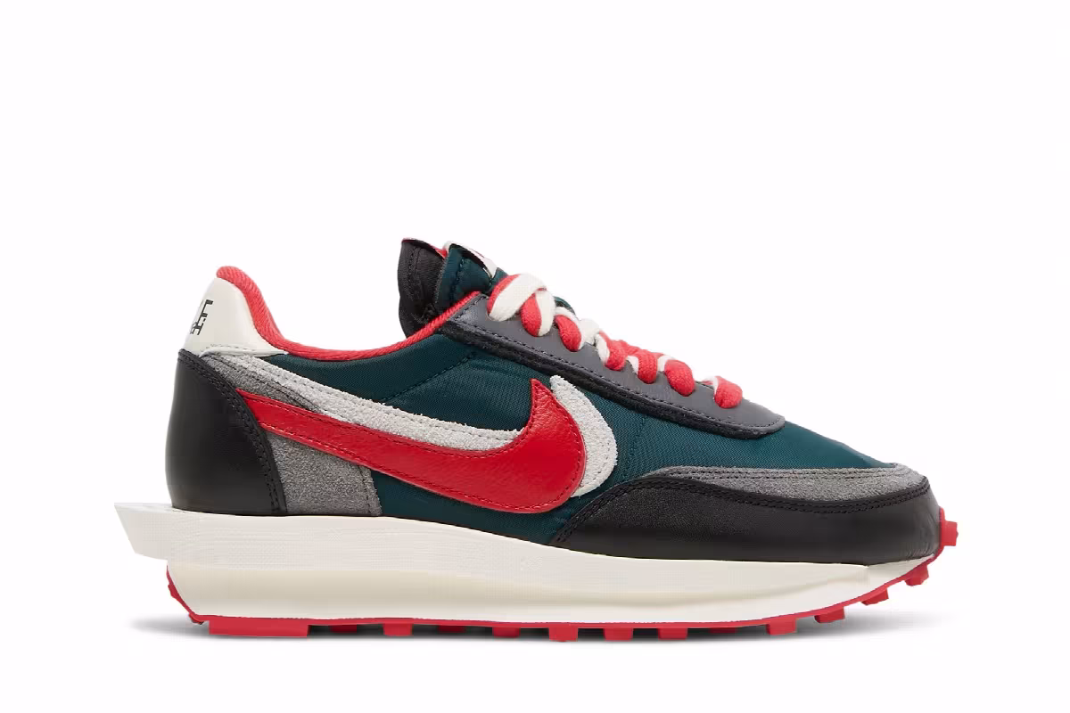sacai x Undercover x Nike LDWaffle Midnight Spruce University Red, view 2