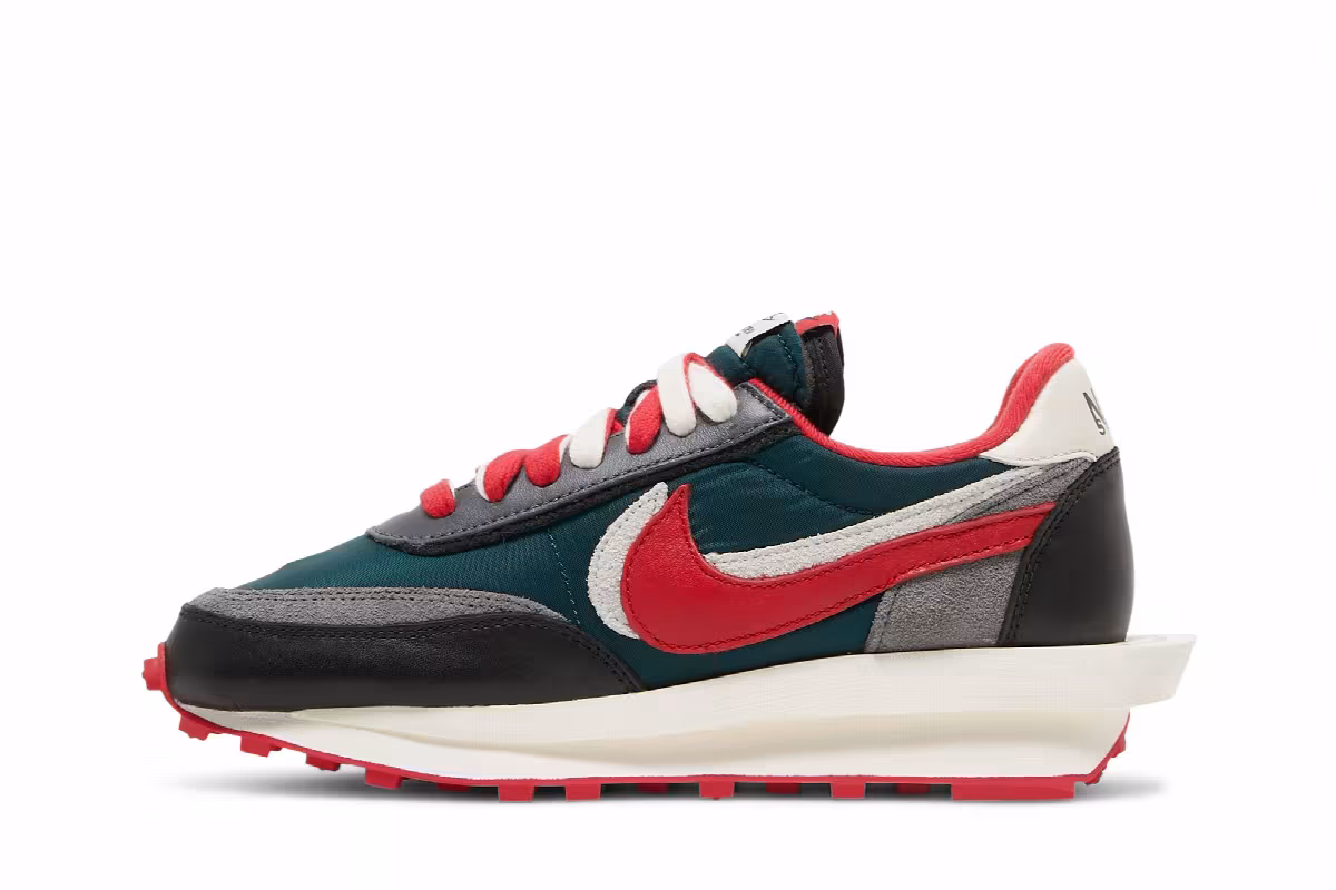 sacai x Undercover x Nike LDWaffle Midnight Spruce University Red, view 4