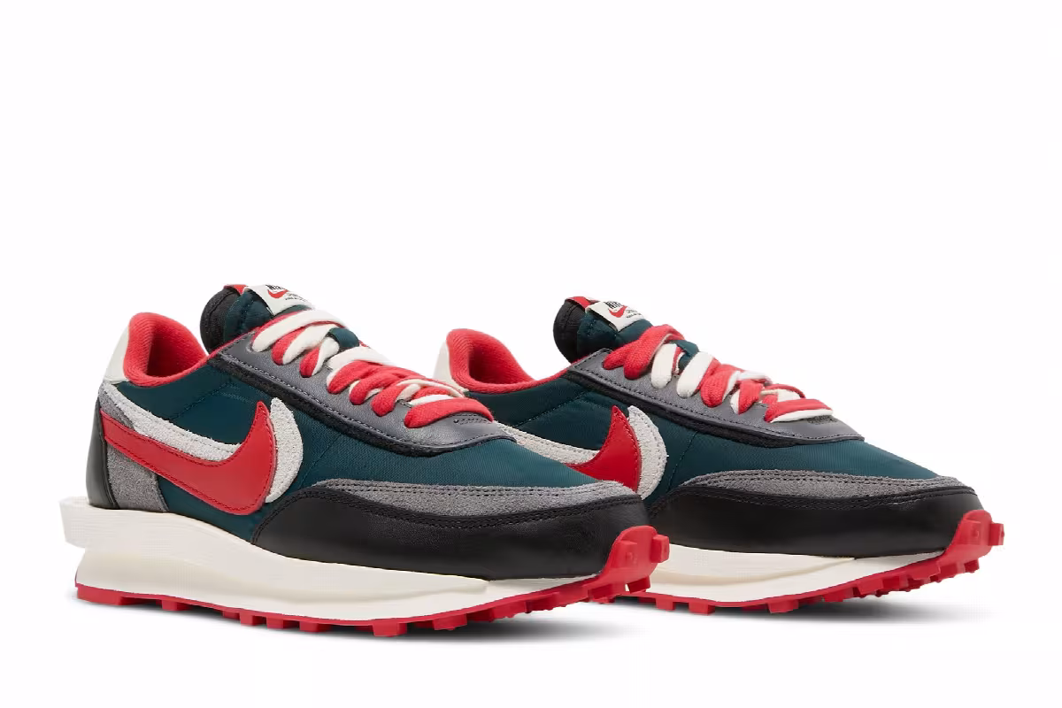 sacai x Undercover x Nike LDWaffle Midnight Spruce University Red, view 9