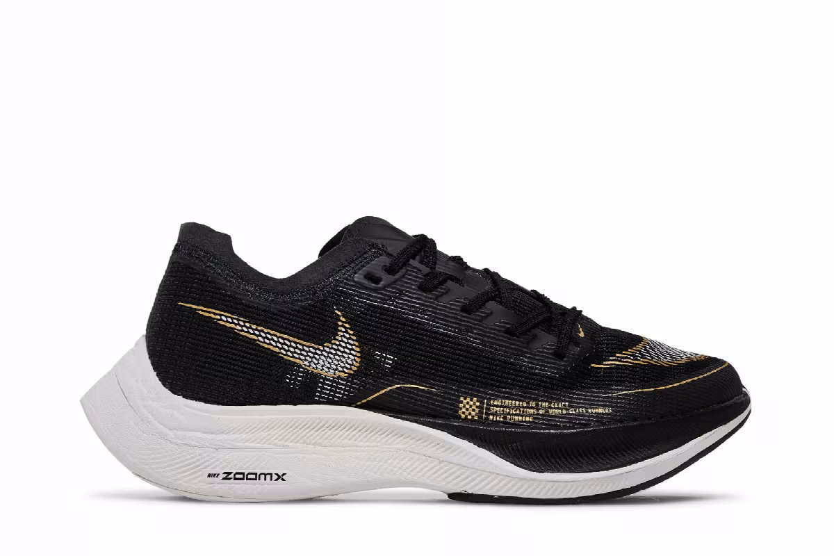 Nike Women's ZoomX Vaporfly NEXT% 2 Black Metallic Gold Coin, view 2