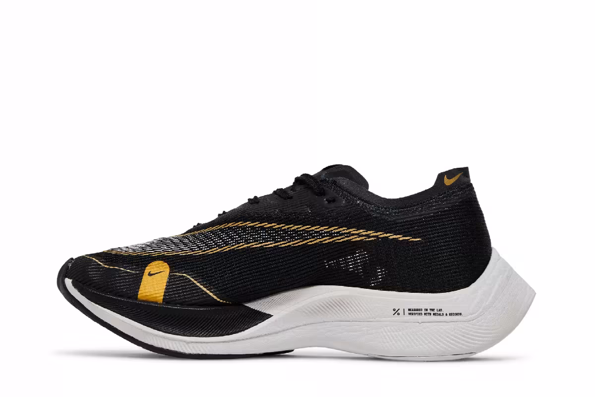 Nike Women's ZoomX Vaporfly NEXT% 2 Black Metallic Gold Coin, view 4