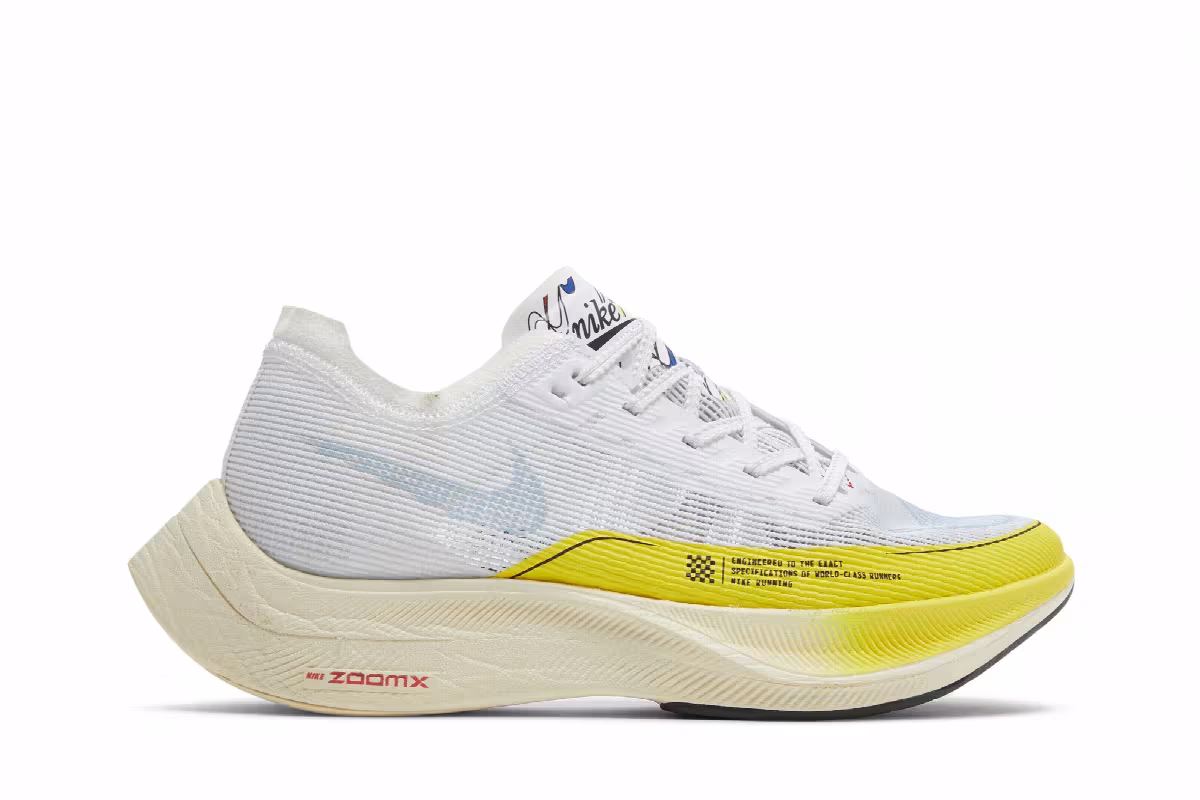 Nike Women's ZoomX Vaporfly NEXT% 2 White Yellow Strike, view 2