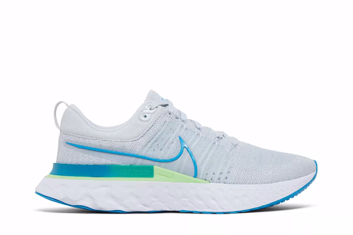 Nike React Infinity Run Flyknit 2 Pure Platinum Emerald Laser Blue, view 2