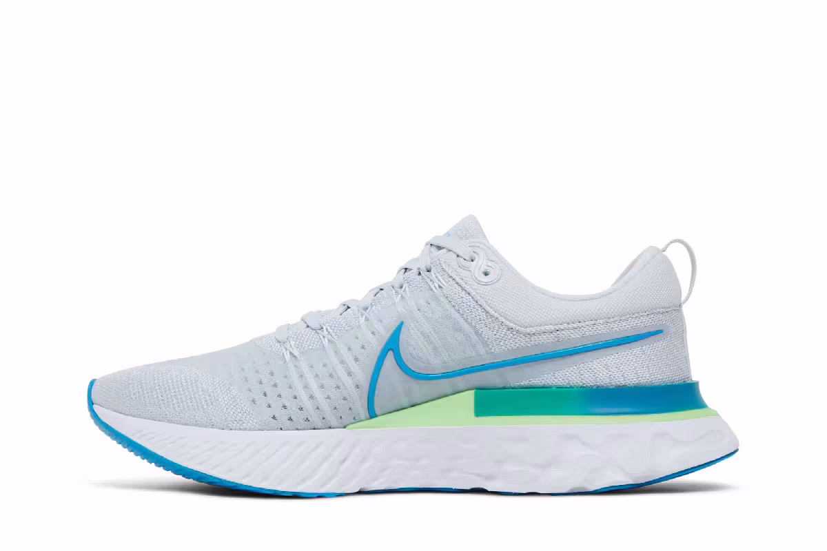Nike React Infinity Run Flyknit 2 Pure Platinum Emerald Laser Blue, view 4