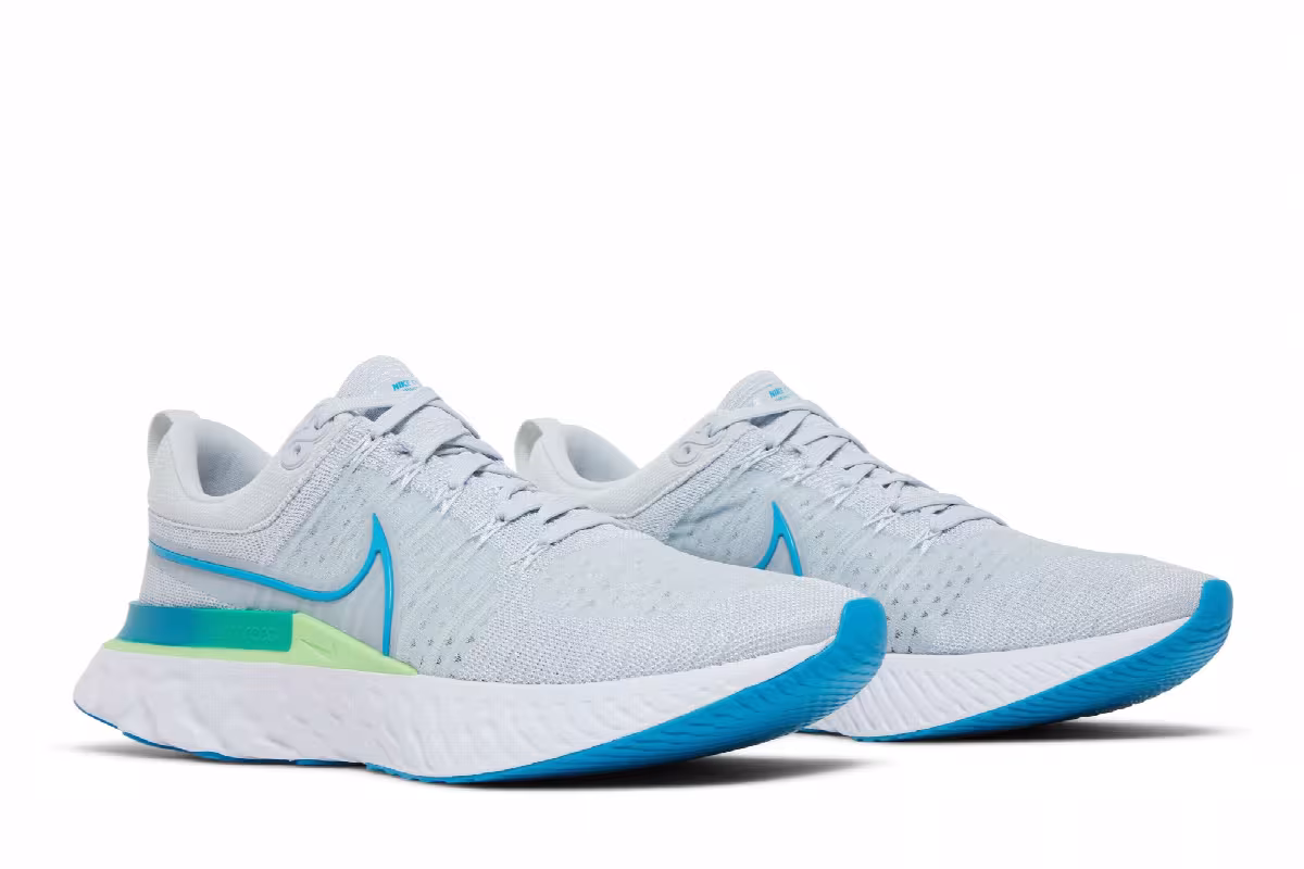 Nike React Infinity Run Flyknit 2 Pure Platinum Emerald Laser Blue, view 9