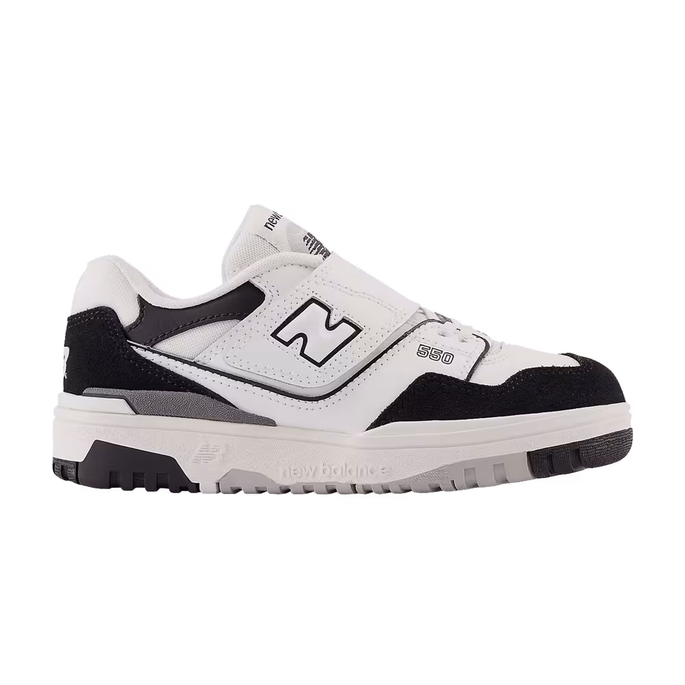 New Balance 550 Bungee Lace Top Strap Little Kid White Black Rain Cloud