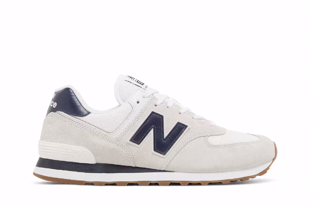 New Balance 574 White Navy Gum, view 2
