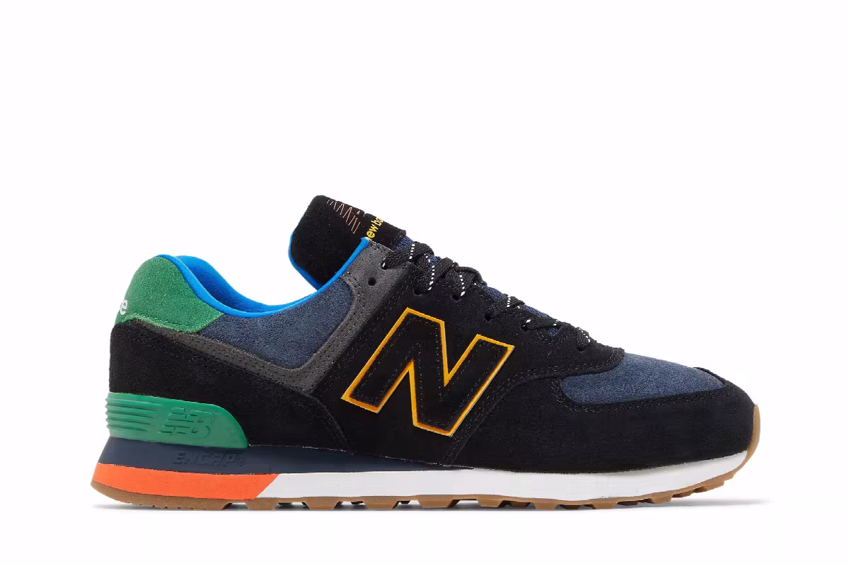 New Balance 574 Black Varsity Green, view 2