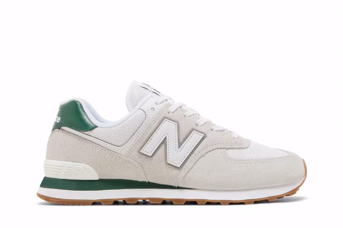 New Balance 574 White Green Gum, view 2