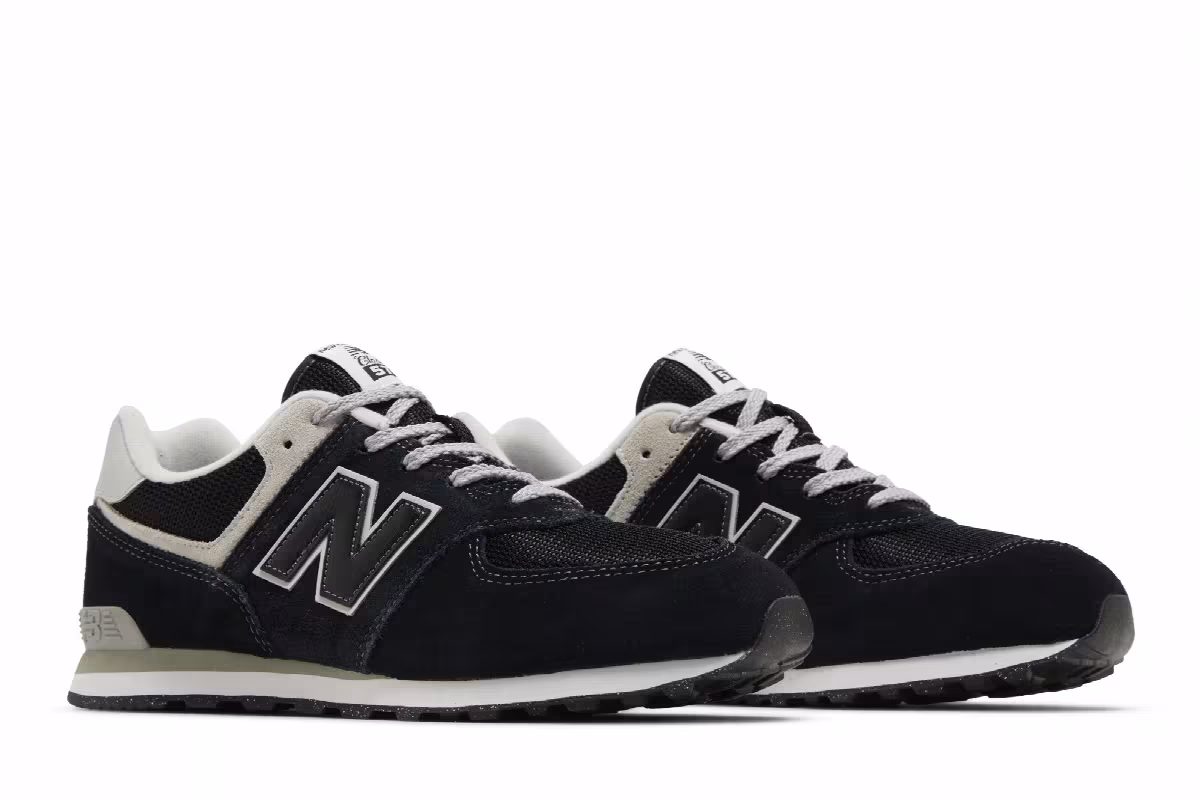 New Balance 574 Big Kid Wide Core Pack - Black White, view 9
