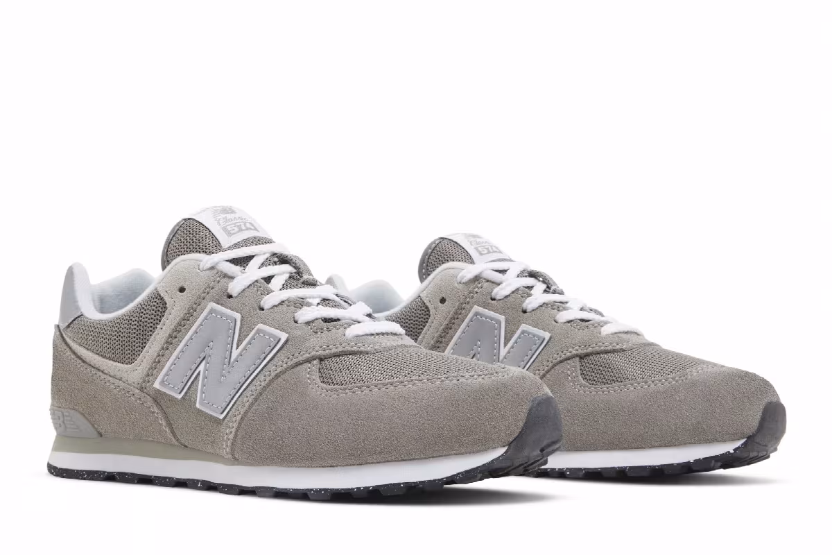 New Balance 574 Big Kid Wide Core Pack - Grey White, view 9