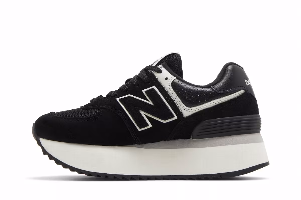 New Balance Women's 574+ Black White, view 4