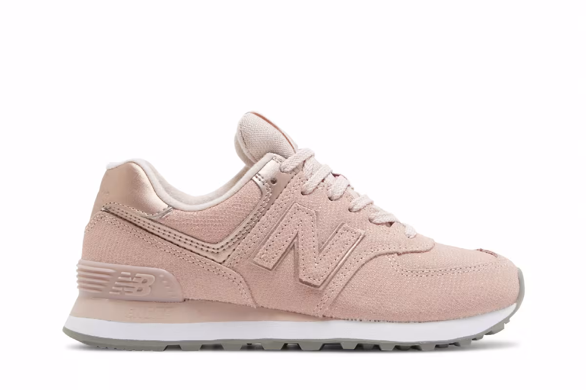 New Balance Women's 574 Pink Reptile, view 2