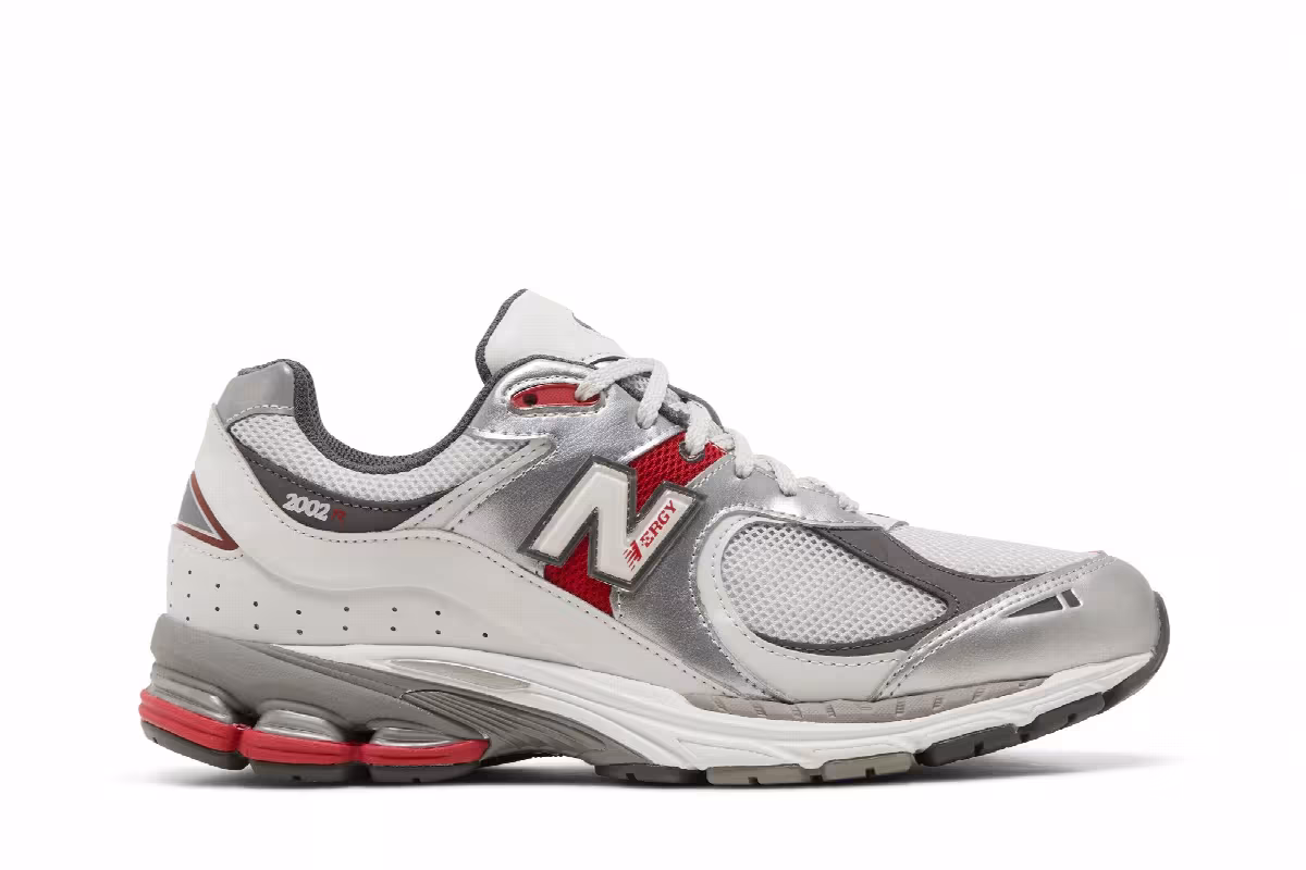 New Balance 2002R Silver Metallic Team Red, view 2