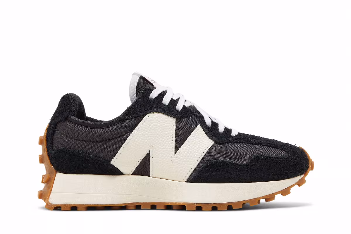 New Balance Women's 327 Black White Gum, view 2