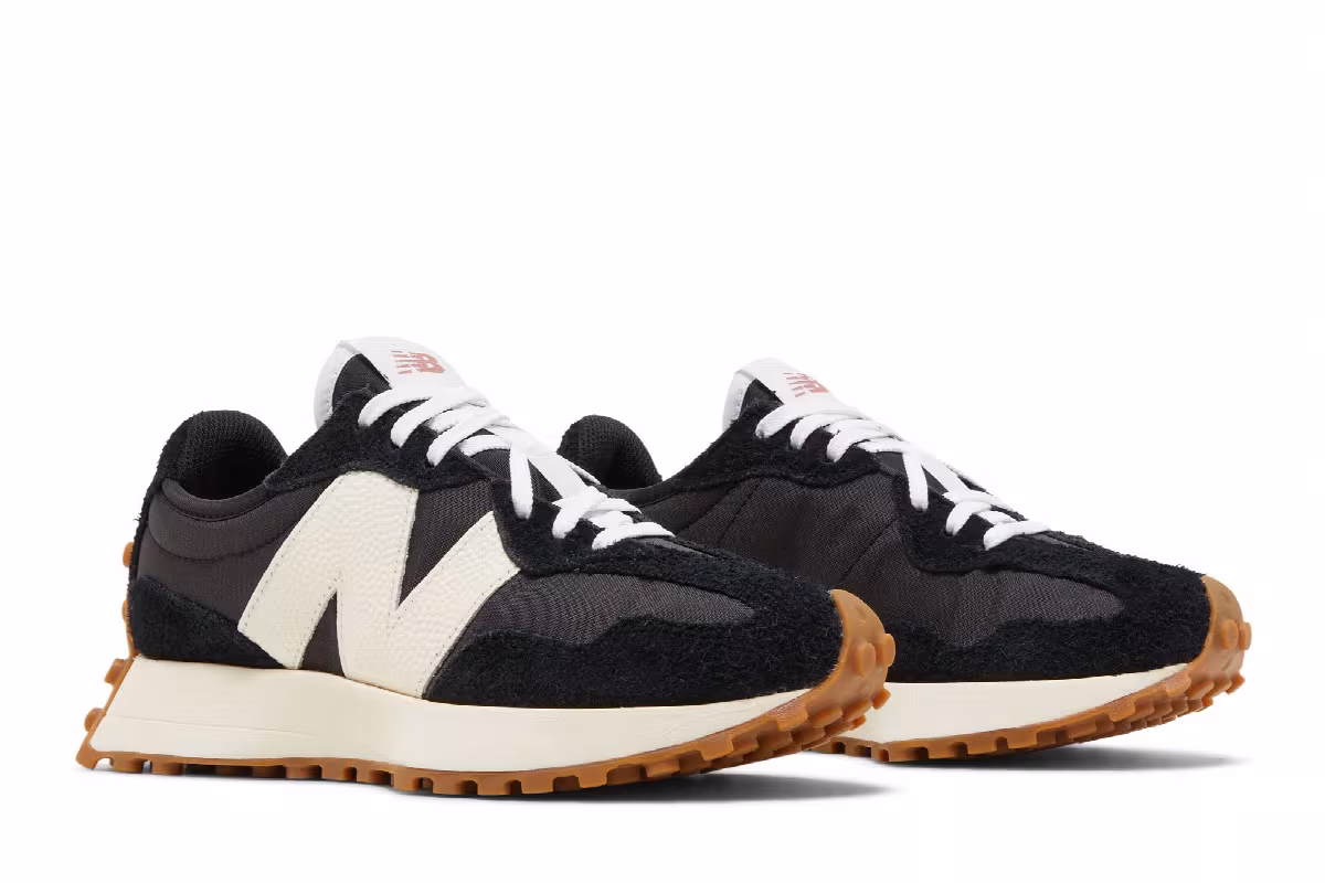 New Balance Women's 327 Black White Gum, view 9