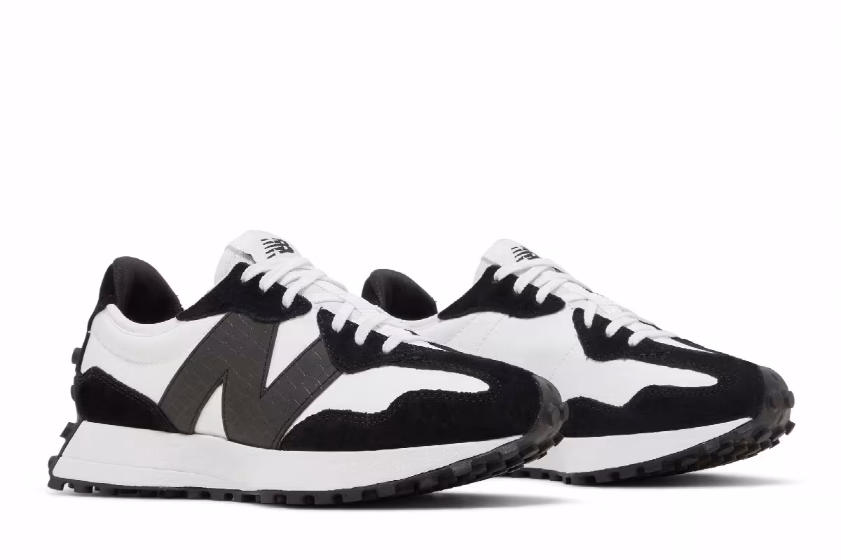 New Balance Women's 327 Black White Crocodile, view 9