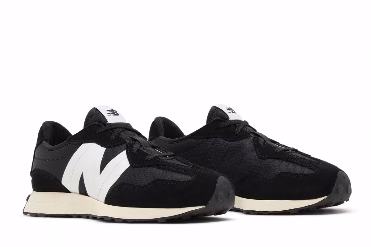 New Balance 327 Big Kid Wide Black White, view 9