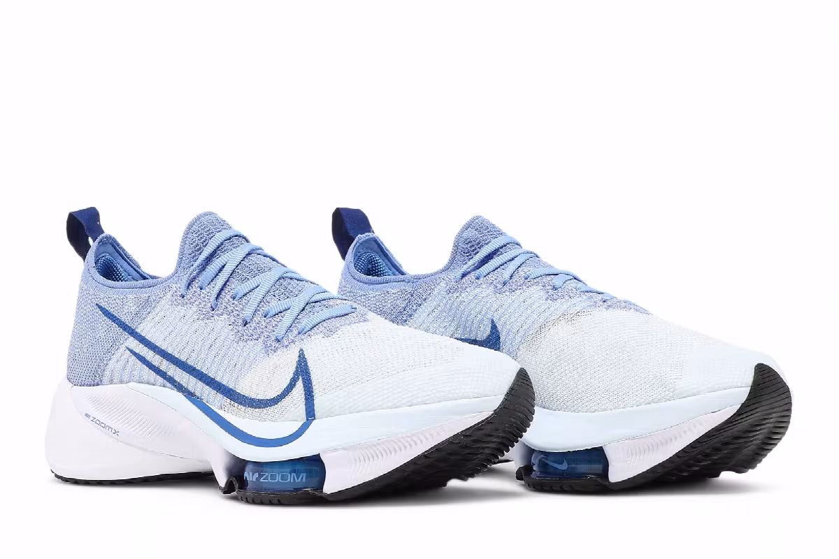Nike Women's Air Zoom Tempo NEXT% Flyknit Blue White, view 9