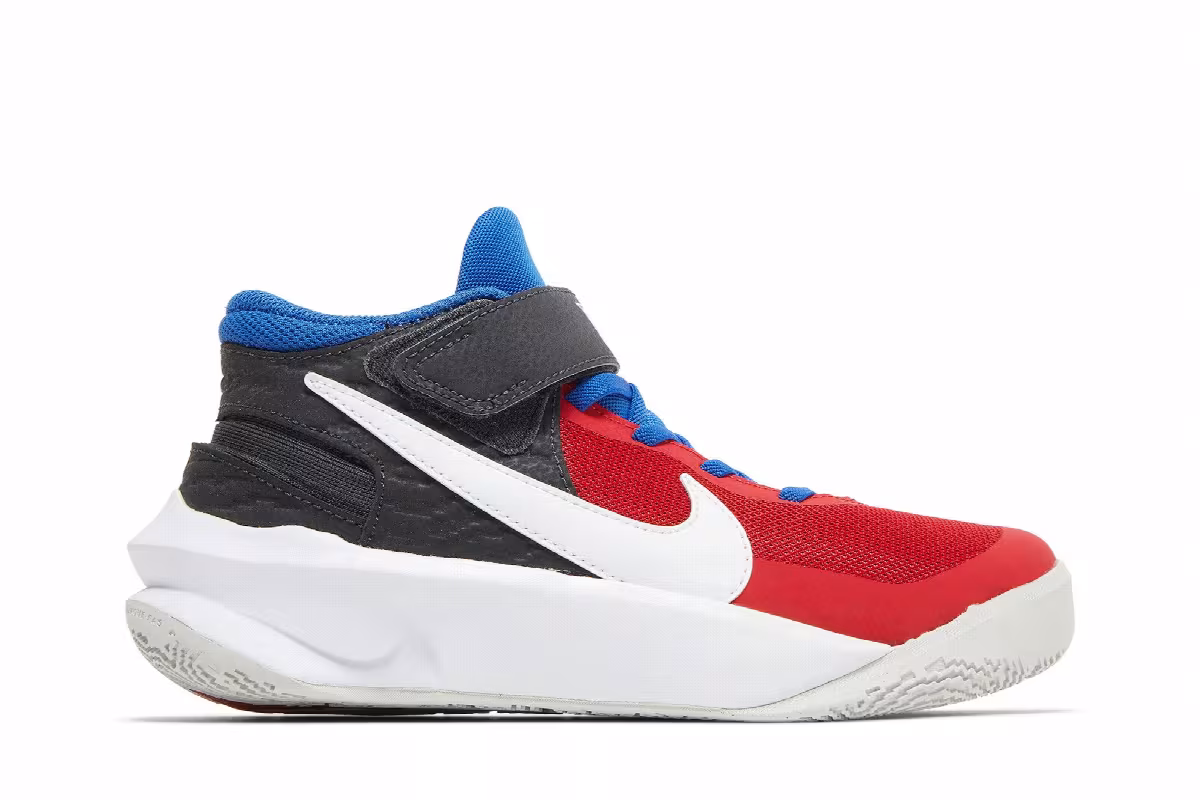 Nike Team Hustle D10 FlyEase GS University Red Game Royal, view 2