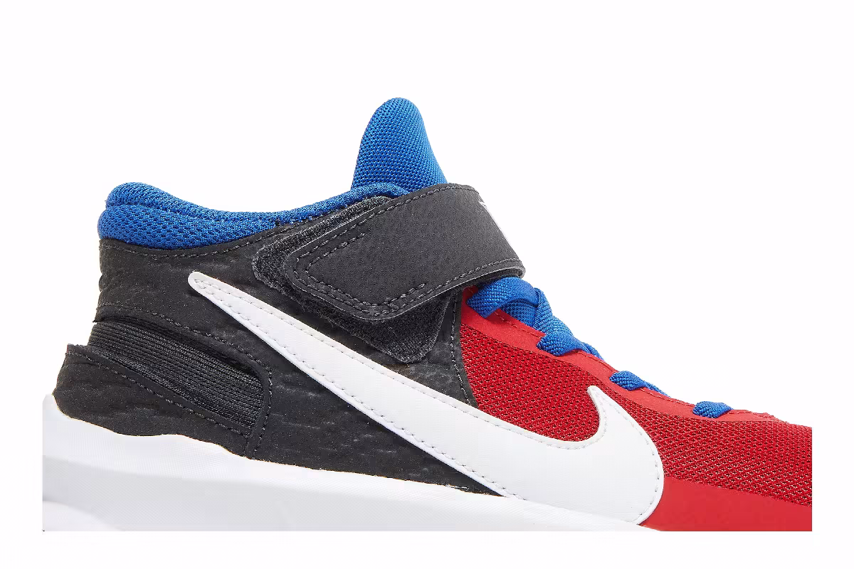 Nike Team Hustle D10 FlyEase GS University Red Game Royal, view 3