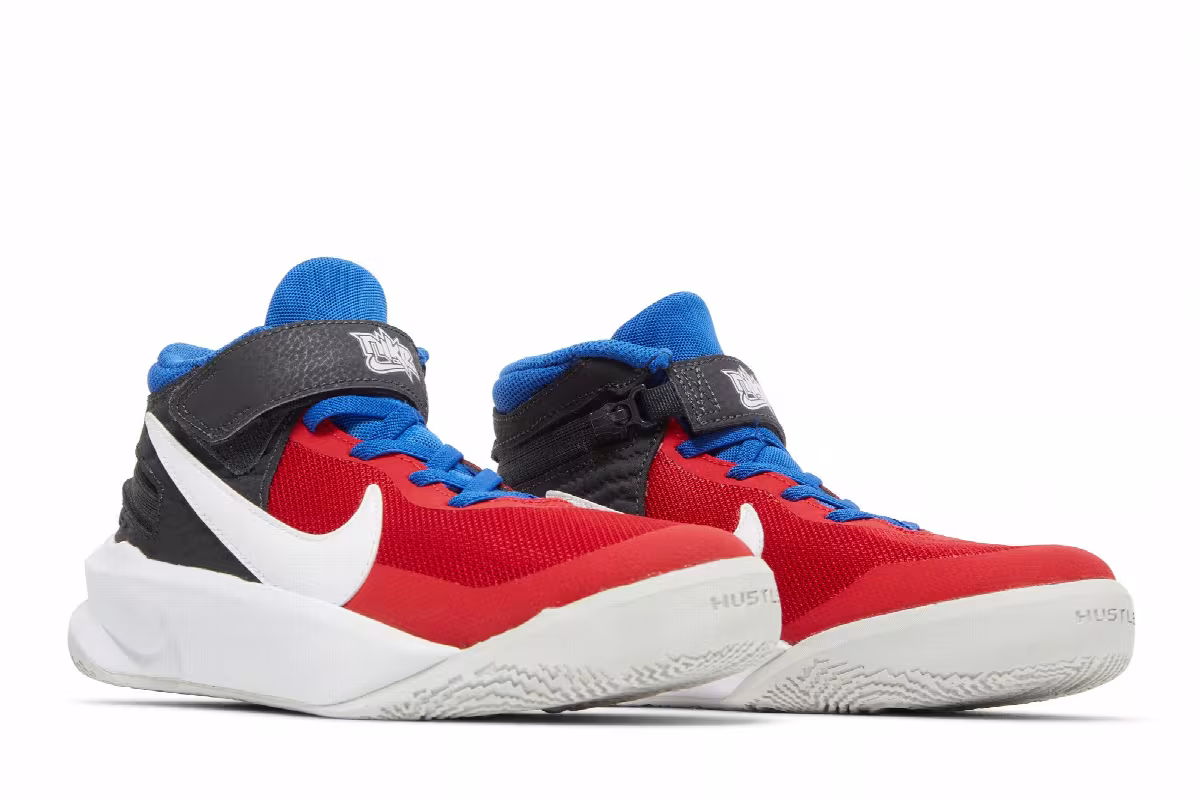 Nike Team Hustle D10 FlyEase GS University Red Game Royal, view 9
