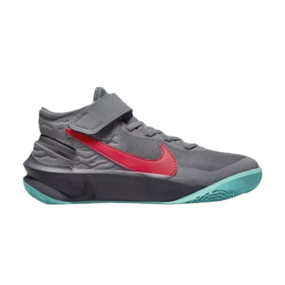 Nike Team Hustle D10 FlyEase GS Smoke Grey Washed Teal Siren Red