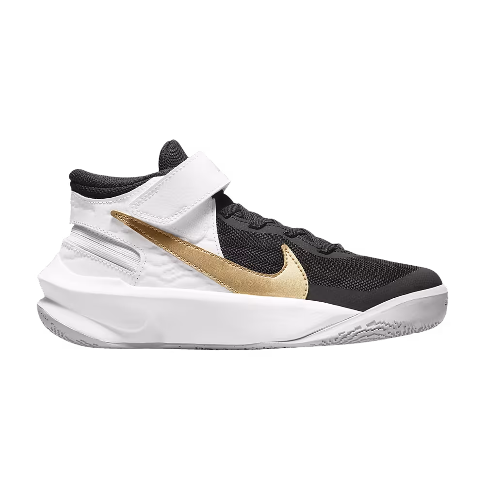 Nike Team Hustle D10 FlyEase GS Black White Metallic Gold