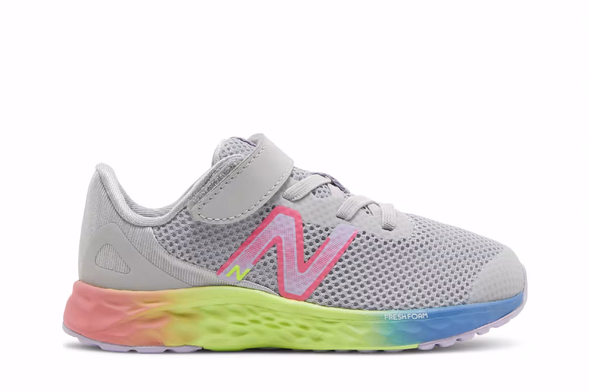 New Balance Fresh Foam Arishi v4 Bungee Lace Toddler Wide Light Aluminum Rainbow, view 2