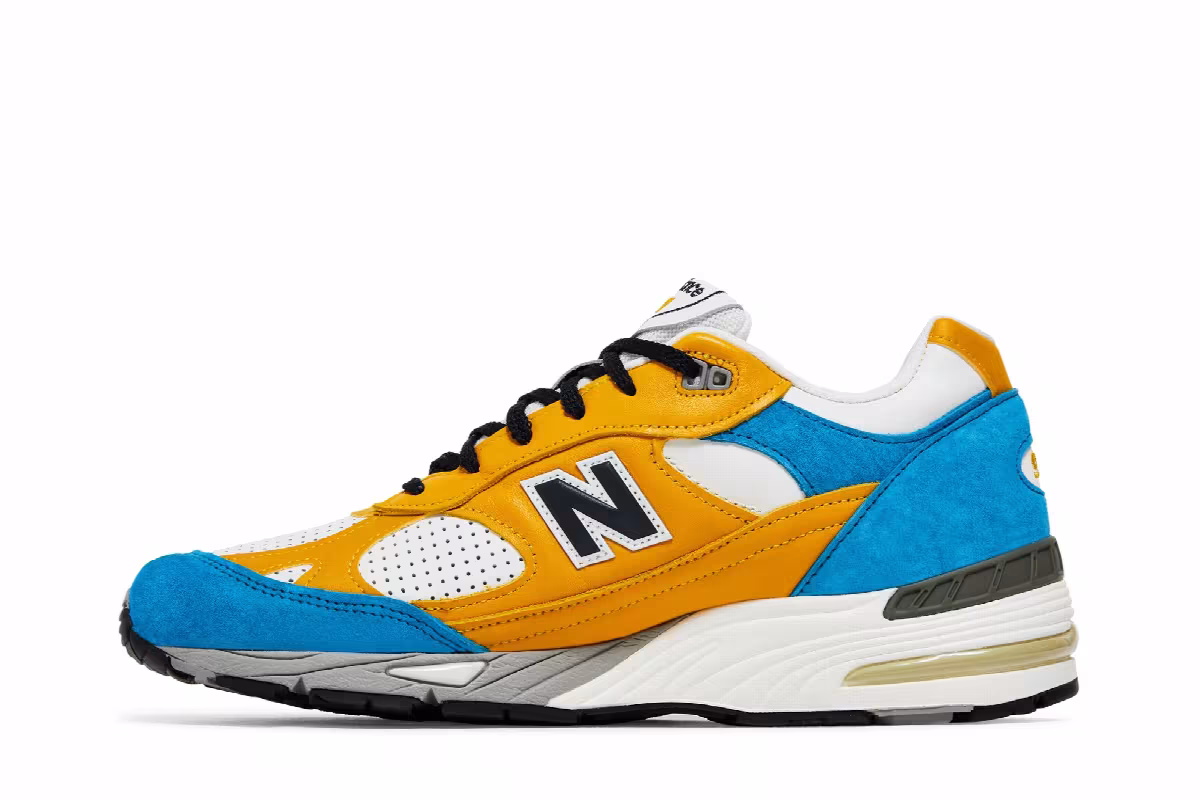 Sneakersnstuff x New Balance 991 Made in England Blue Yellow, view 4