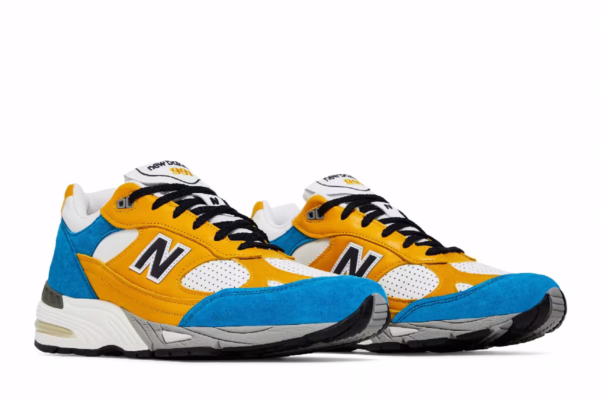 Sneakersnstuff x New Balance 991 Made in England Blue Yellow, view 9