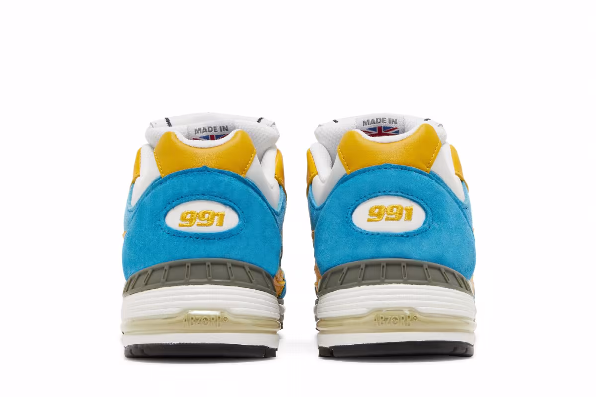 Sneakersnstuff x New Balance Women's 991 Made in England Blue Yellow, view 7
