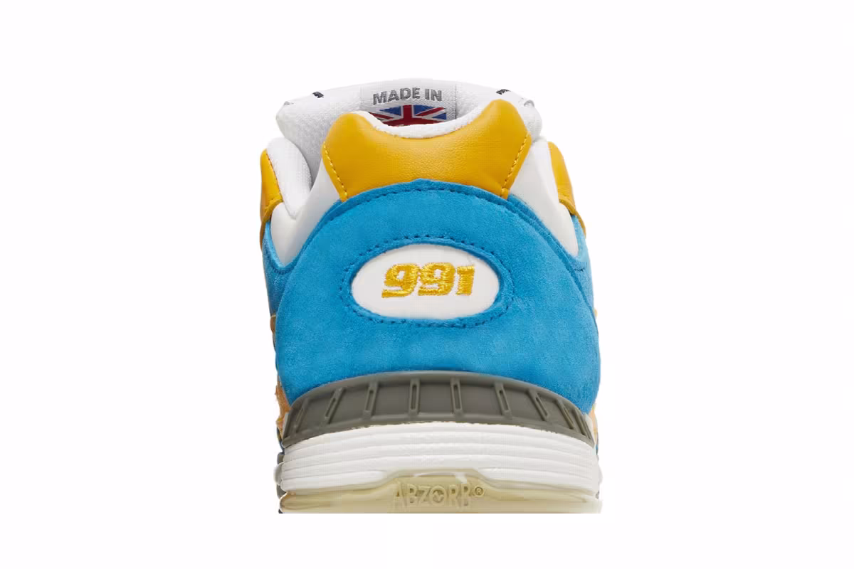 Sneakersnstuff x New Balance Women's 991 Made in England Blue Yellow, view 8