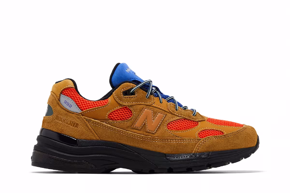 Action Bronson x New Balance 992 Made in USA Tan Orange Blue, view 2