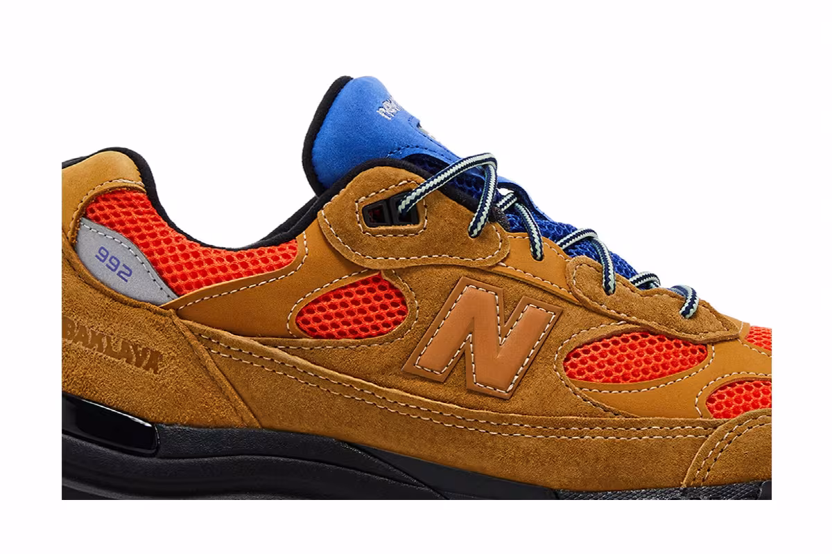 Action Bronson x New Balance 992 Made in USA Tan Orange Blue, view 3