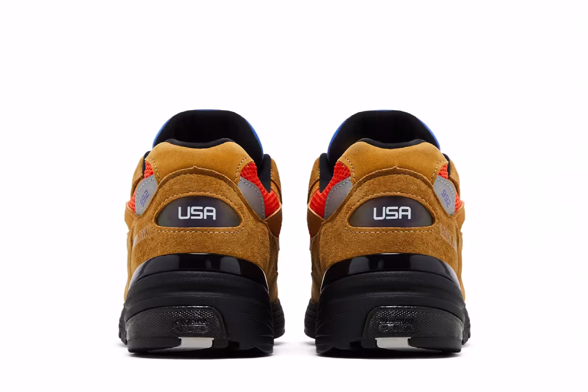 Action Bronson x New Balance 992 Made in USA Tan Orange Blue, view 7