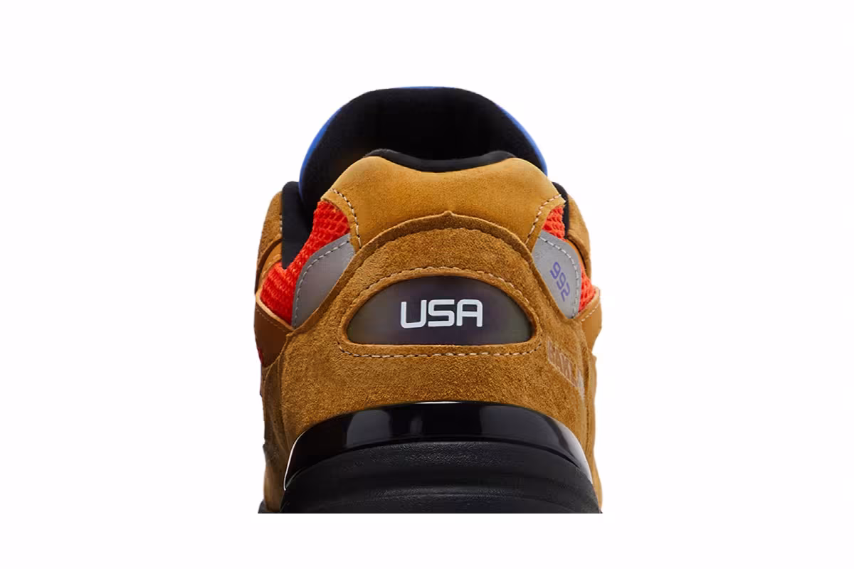 Action Bronson x New Balance 992 Made in USA Tan Orange Blue, view 8