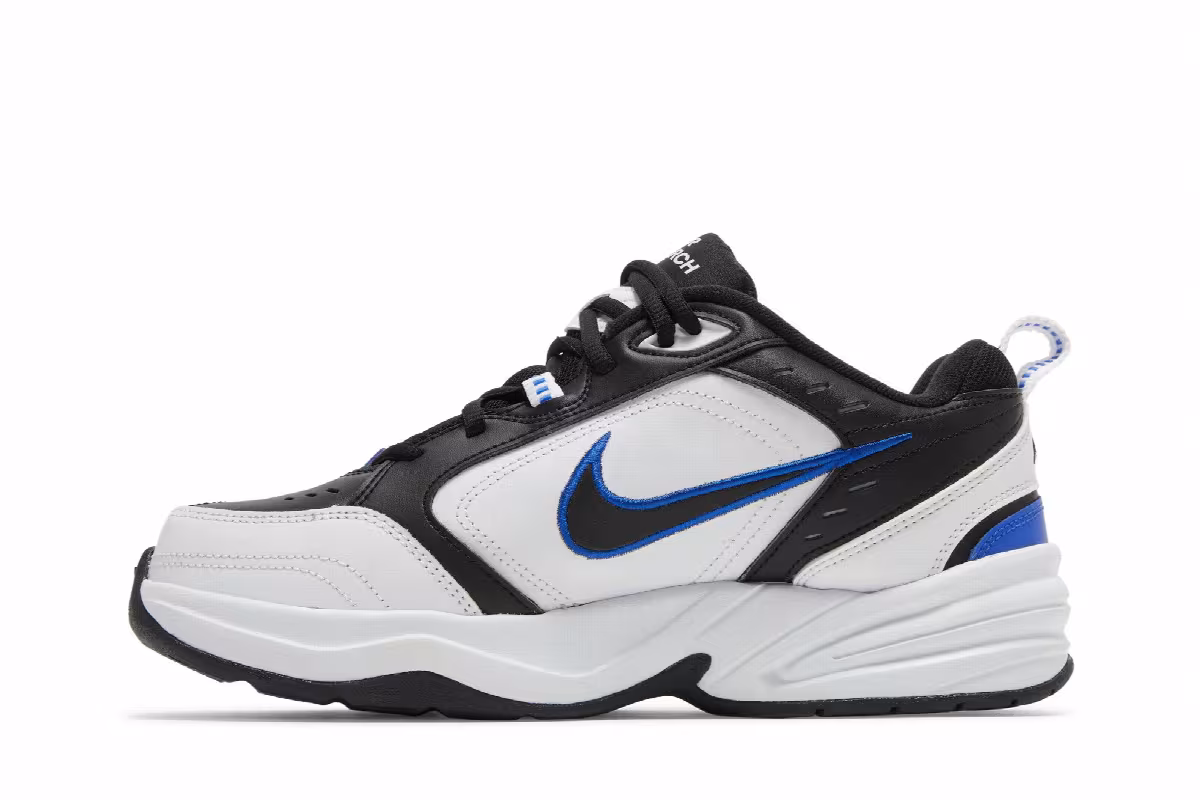 Nike Air Monarch IV 4E Wide White Black, view 4