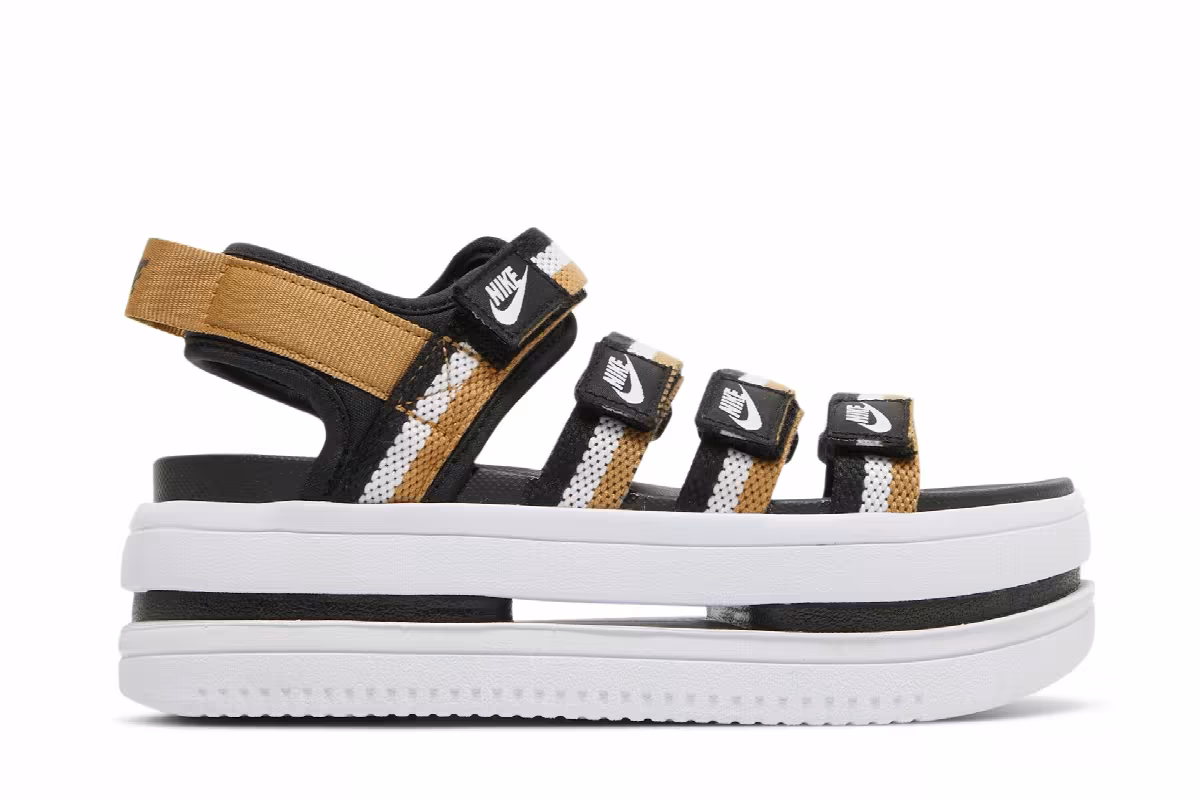 Nike Women's Icon Classic Sandal Black Metallic Gold, view 2